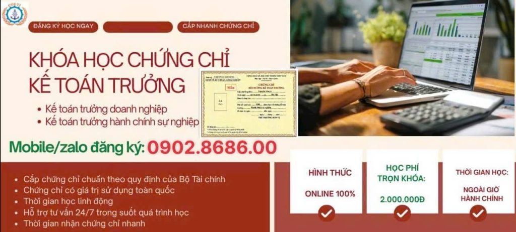 chứng chỉ kế toán trưởng online