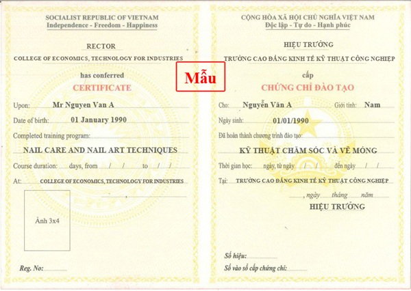 chứng chỉ kỹ thuật chăm sóc và vẽ móng